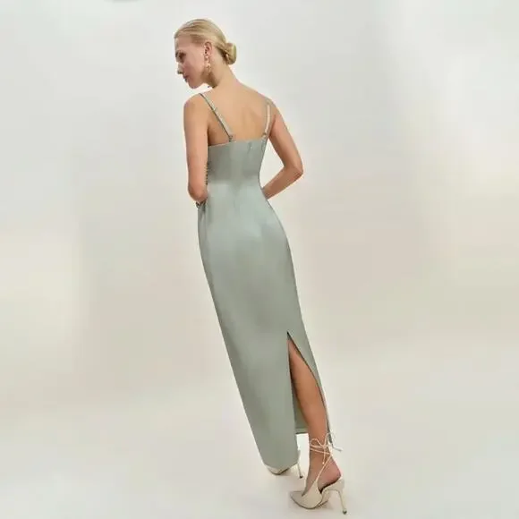 Reformation Vesper Satin Dress Salvia - Picture 5 of 11